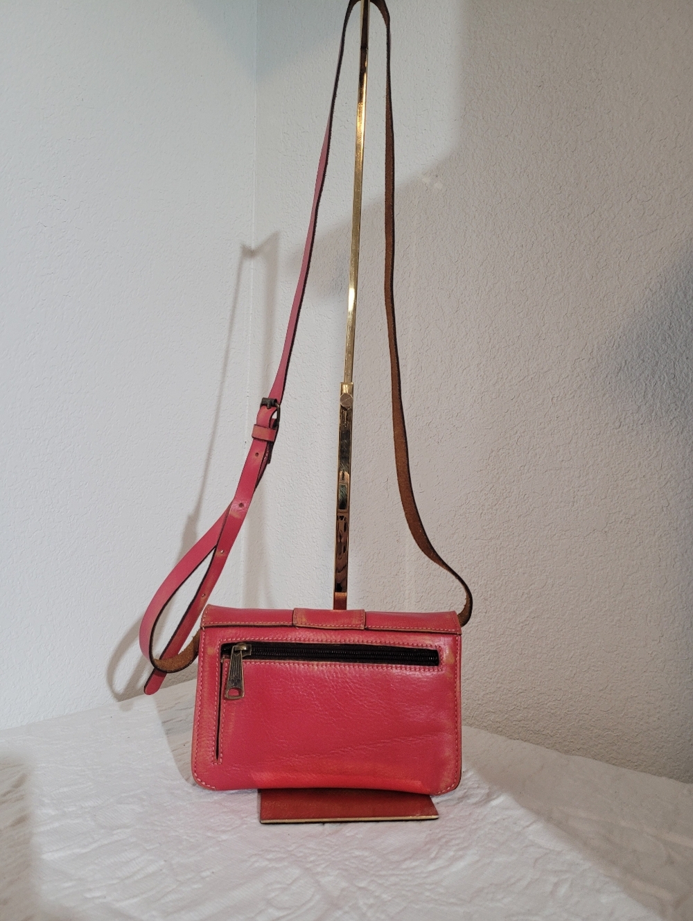 Patricia Nash Red Tan Distressed Leather Small Adjustable Crossbody Bag - Picture 5 of 15